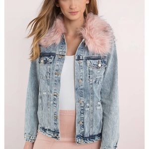 Honey punch pink fur denim jacket